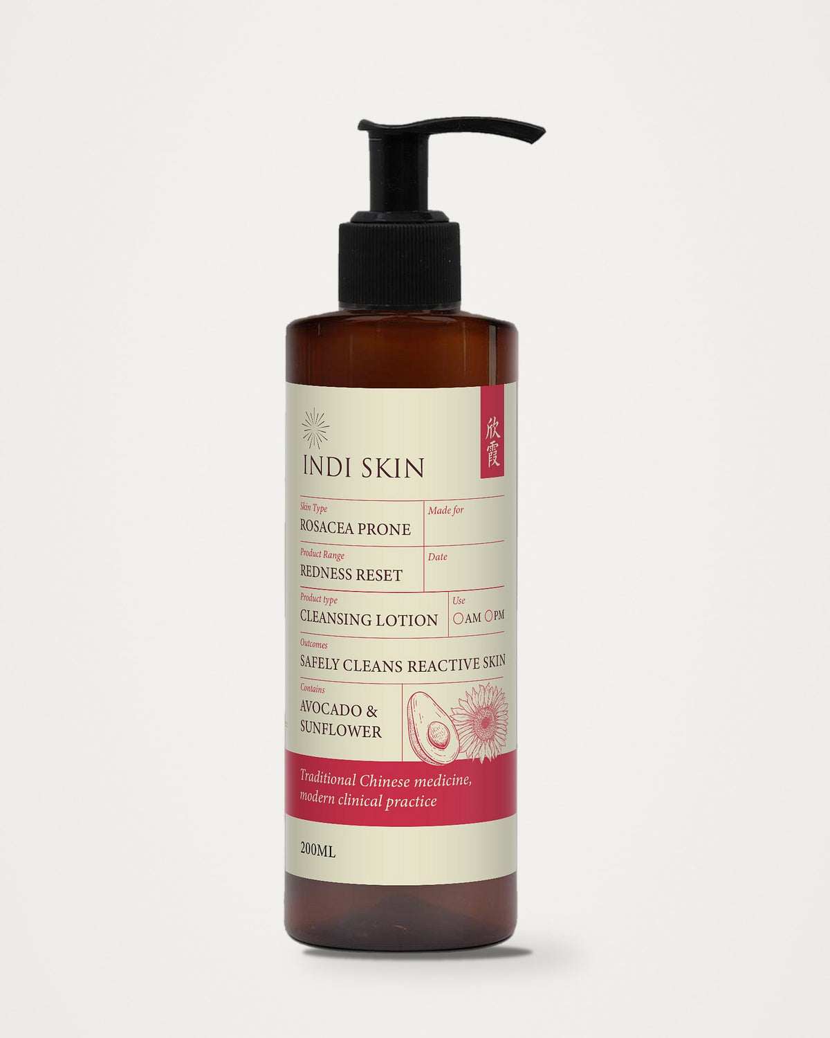 Redness Reset Cleansing Lotion 200ml amber pump bottle