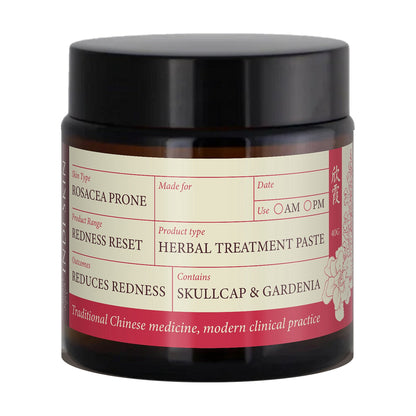 Redness Reset Herbal Treatment Paste 40g with skullcap and gardenia, amber jar